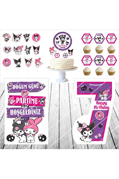 SİYAH PARTİ EVİ نموذج طاولة عيد الميلاد من كورومي / مجموعة تزيين الكيك لعمر 7...