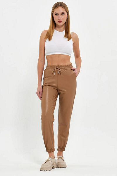VERA LİFE Pantaloni de jogger din piele cu talie și picioare elastice și panglică în interior / șireturi din lână