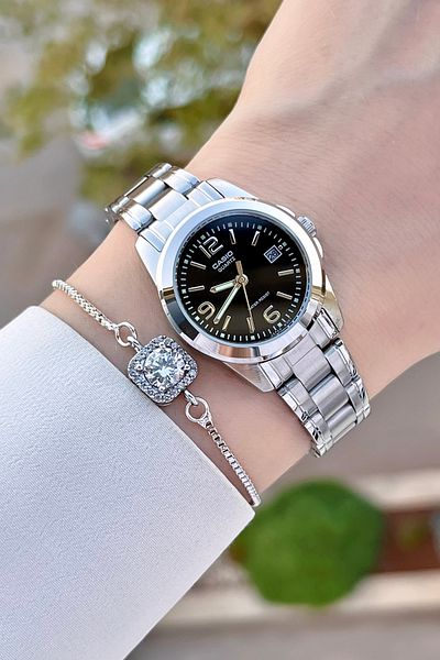 Casio Women's Wristwatch with Black Cord and Metallic Color