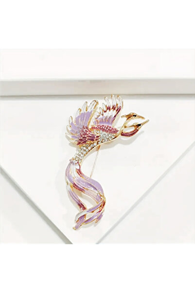 Pinty Design Pırıltılı Taşlarla Süslenmiş Mine Phoenix Vintage Broş