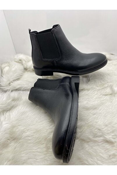 ÇİĞDEM KUNDURA Çiğdem Ανδρικές Μαύρες Μπότες από πραγματικό δέρμα με ελαστικά πλαϊνά