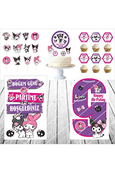 SİYAH PARTİ EVİ نموذج طاولة عيد الميلاد من كورومي / مجموعة تزيين الكيك لعمر 9...