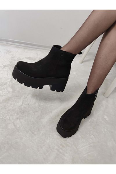 ÇİĞDEM KUNDURA Suede Platform Heeled Short Gola Boots
