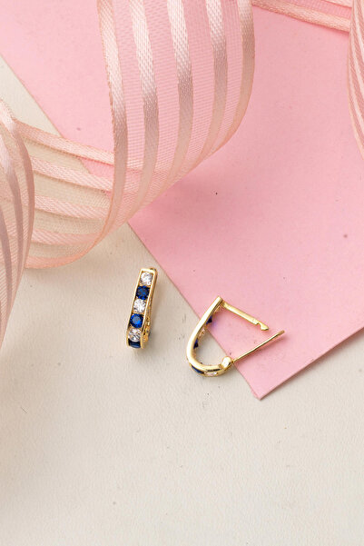 Bilezikci Lacivert Taşlı 14 Ayar Altın Bebek Küpesi