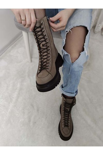 ÇİĞDEM KUNDURA Πραγματικό Nubuck Δέρμα Scoal Μποτίνια - Ραμμένα με Καουτσούκ (BRÇ B 22)