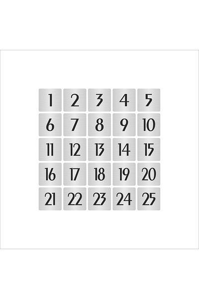 Özarslan Dizayn Metal Door Table Cabinet Number Simple Model 5X5Cm Silver Color 25 Pieces (1…25)