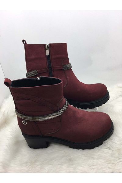 ÇİĞDEM KUNDURA Çiğdem Claret Red Real Crayz Leather Thick Sole Boots (B4)
