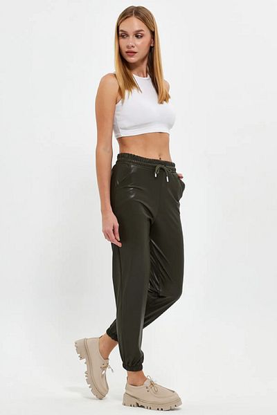 VERA LİFE Leather Jogger Pants with Elastic Waist and Legs, Ribbed Inside / Fleece Laced