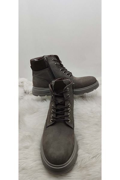 Voyager Men's Boots - Gray Nubuck, Genuine Leather, Side Zipper (4976)