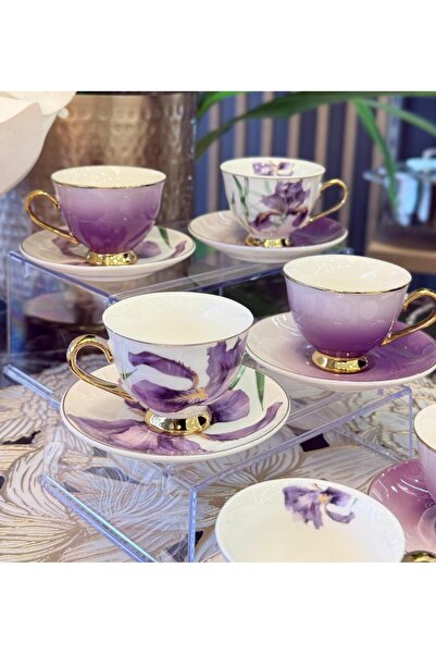 Onedekor 6'lı Porselen Purple Lavander Kahve Fincanı