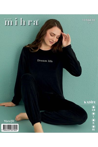 Mihra 13164-10 Black Dream Life Velvet Pajama Set with Elastic Legs