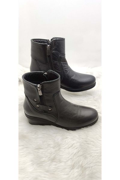 Voyager Γυναικείες μπότες από γνήσιο δέρμα μαύρο Wedge Heel