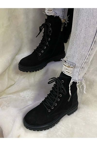 ÇİĞDEM KUNDURA Black Nubuck Leather Zippered Crocus Women's Boots - Enzo B4A
