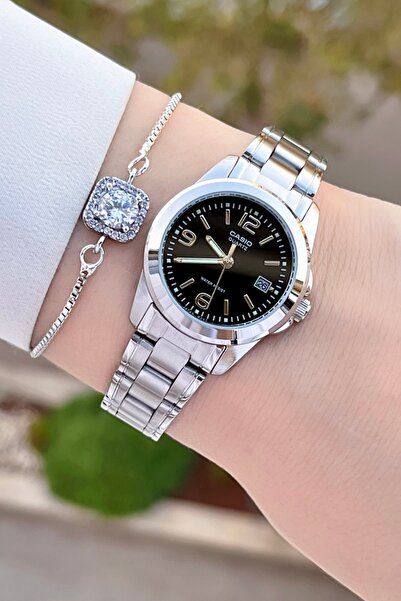 Casio Kadranı Siyah Kordonu Metalik Renk 2 Yıl Garantili Kadın Kol Saati