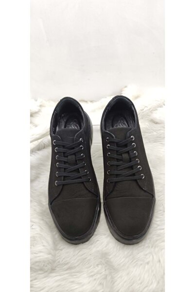 ÇİĞDEM KUNDURA Чорний нубук - Чоловічі черевики з товстою підошвою з натуральної шкіри (GSO 1481)