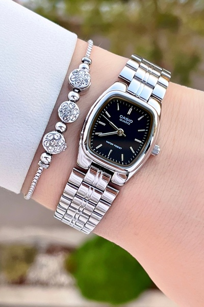 Casio Women's Wristwatch with Black Cord and Metallic Color