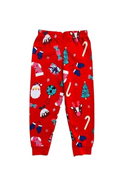 elmas kids Erkek Çocuk %100 Pamuklu Bisiklet Yaka Kırmızı Yeni Yıl Temalı Uzun Kollu Pijama Takımı