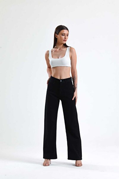 Vovikon Жіночі габардинові брюки з високою талією - широкі штанини, крій «бойфренд»