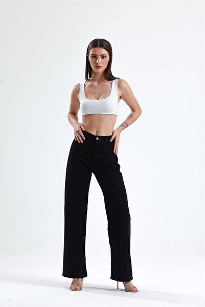 Vovikon Жіночі габардинові брюки з високою талією - широкі штанини, крій «бойфренд»