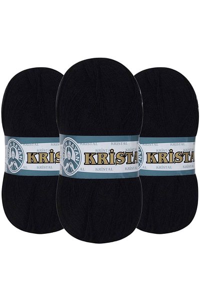Ören Bayan Black Knitting Yarn - 3-Piece Knitted Crystal Hand Set 999