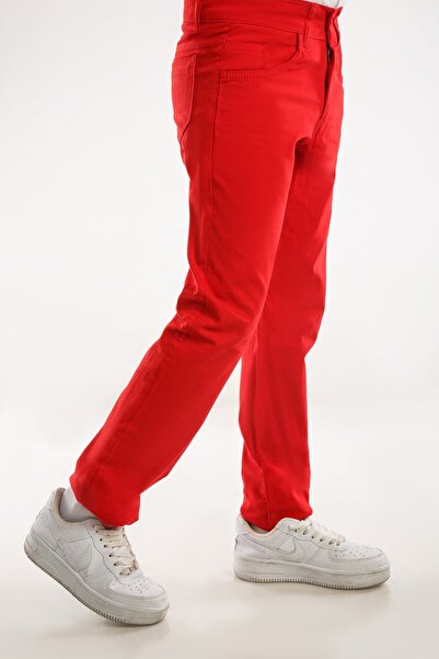 babixkids Unisex Çocuk Kırmızı Pantolon 23 Nisan 19 Mayıs 30 Ağustos Gösteri Okul Keten Pantolon
