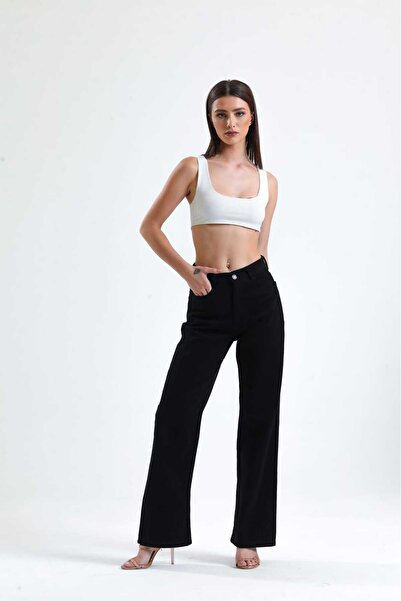 Vovikon Жіночі габардинові брюки з високою талією - широкі штанини, крій «бойфренд»