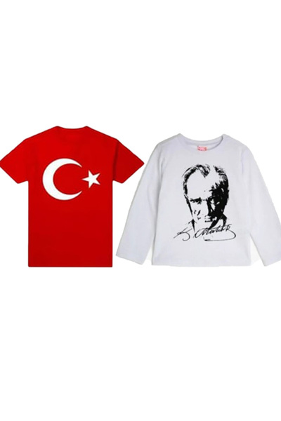 nacar çarşı Παιδικό μπλουζάκι 2 τεμαχίων με κοντά μανίκια, κόκκινο αστέρι και...