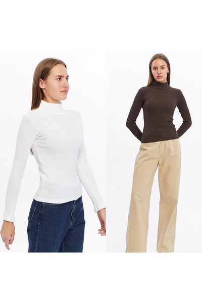 Wearflawless Women's 2-Piece Long Sleeve Ribbed Turtleneck Knitted Winter Blouse