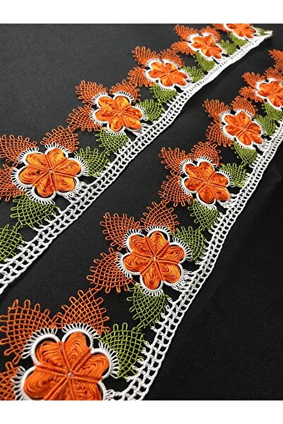 İĞNEOYASI Towel Side - Shuttle Embroidery - Handcrafted Orange