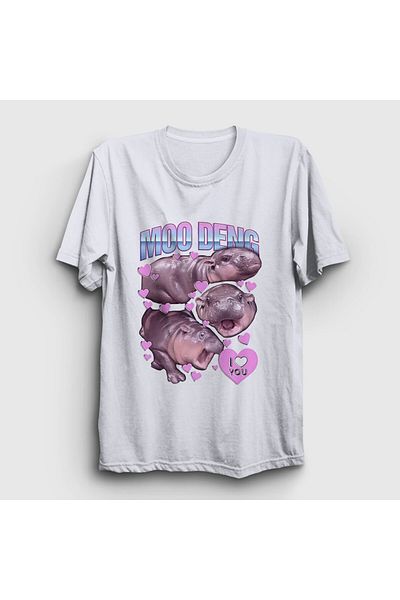Presmono Λευκό Unisex Hipopotamus T-Shirt - Moo Deng 503721 ττ