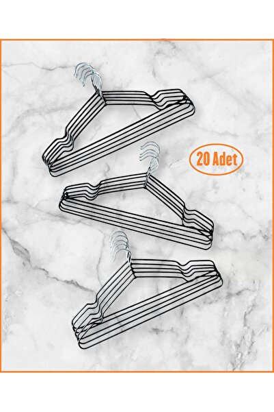 EZMK EV GEREÇLERİ Siyah Kaydırmaz Silikon Kaplı, Metal Elbise Askısı, Pantolon Askısı, 20 Adet