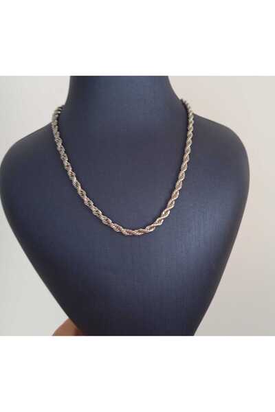 Simge Gümüş Steel Twisted Silver Necklace Chain Size 45 cm