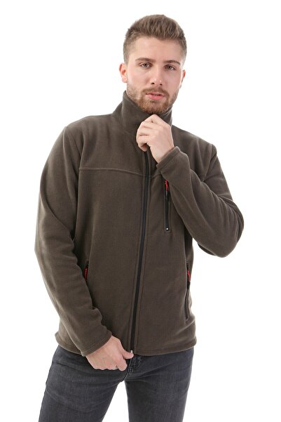 VEGA PORT Unisex Χακί Μπάτο γιακά με Πλήρες φερμουάρ 3 Τσέπη Φλις Μπουφάν εξωτερικού χώρου