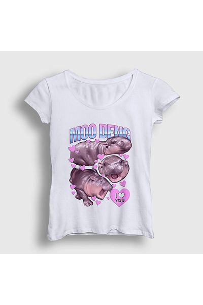 Presmono Tricou alb Moo Deng Hipopotamus pentru femei - 503758 tt
