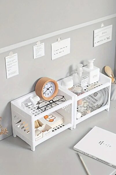 EMBazaar 2 Pieces 2 Tiers Desktop Jewelry Stationery Makeup Organizer Rack