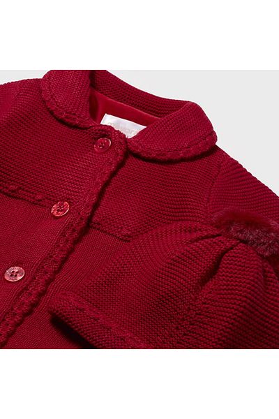 MAYORAL Baby Girl Knitwear Baby Collar Silk Velvet Hat Cardigan Red L25K2452