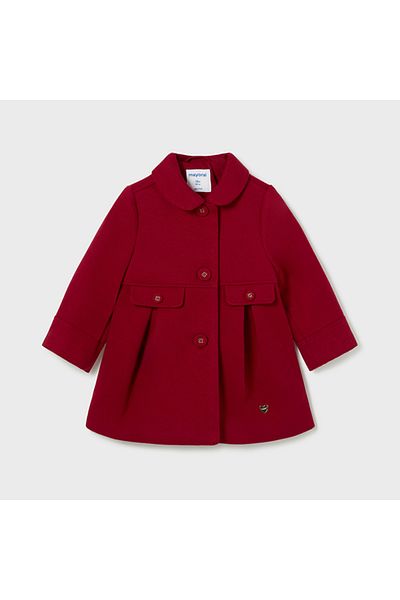 MAYORAL Red Stamp Baby Girl Collar Coat - Pocket Detailed L25K2479