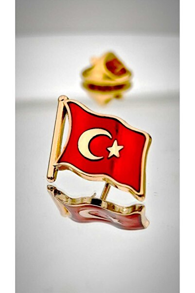 YÖRÜK TASARIM Türk Bayrağı Altın Kaplama Yaka Rozeti 3D(3 Boyutlu Dalgalı)