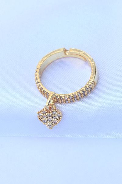 Skygo Brass Gold Zircon Cubic Zirconia Dangle Heart Ring - Adjustable Color TJ-BYK3194