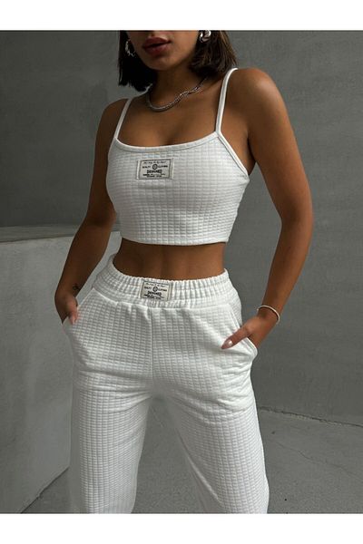 ubmbutik Women's Set - 3-Piece Quilted Cardigan Crop Tracksuit Set