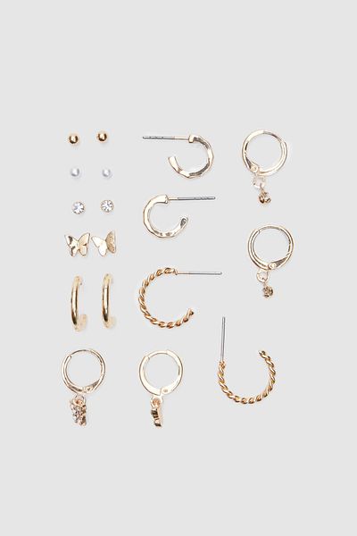 Stradivarius Set of 9 pairs of butterfly and hoop earrings