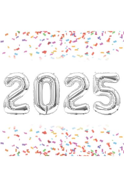 asöy New Year 2025 Silver Color Number Foil Balloon Small Size 36 cm