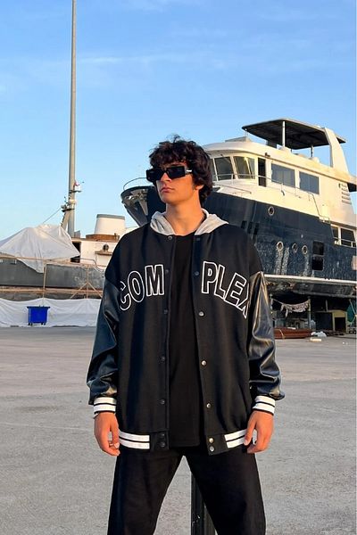 gamaro Unisex Leather Sleeve Oversize College Jacket