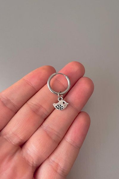 Jaida Moda Unisex Silver Mini Bird Figured Dangle Steel Hoop Earrings