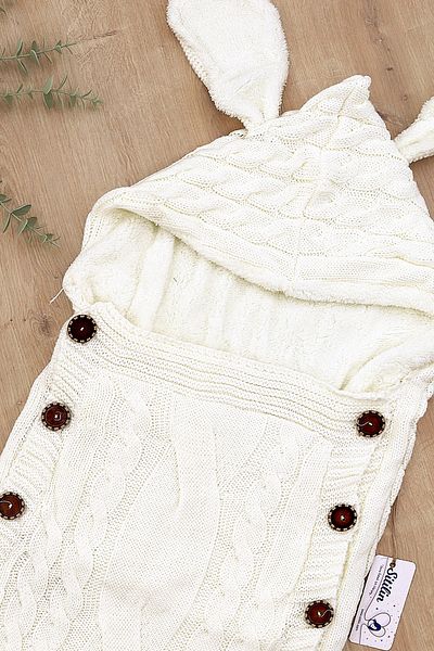 Sitilin Rabbit Patterned Cream Baby Swaddle - Baby Girl and Boy Buttoned Swaddle Stl6813