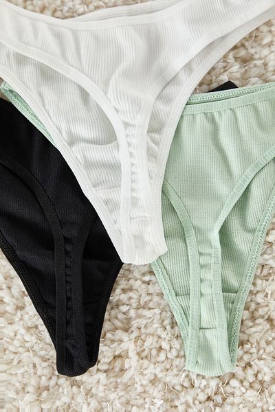 Trendyol Collection Fekete-fehér-menta 3 csomagos bordás tanga kötött bugyi THMAW25KU00018