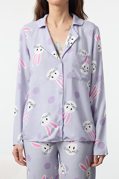 Trendyol Collection Σετ πιτζάμες Mini Me/ Mother Daughter Lilac Rabbit με σχέδιο από βισκόζη THMAW21PT0048
