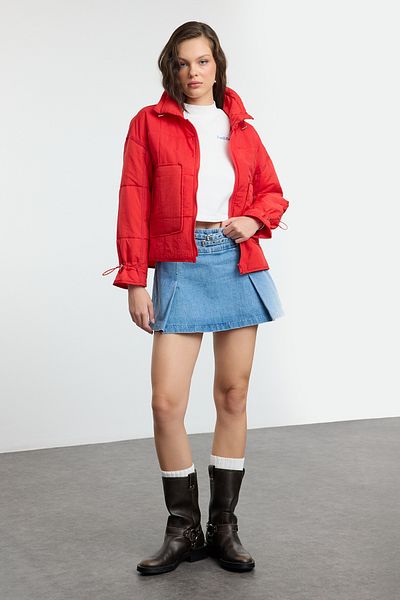 Trendyol Collection Water Repellent Red Oversize Quilted Coat - Twoaw25Mo00076
