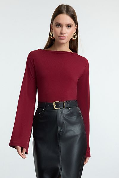 Trendyol Collection Bluză tricotată elastică Dark Cherry - Potrivire confortabilă, mânecă spaniolă - TWOAW25BZ00203