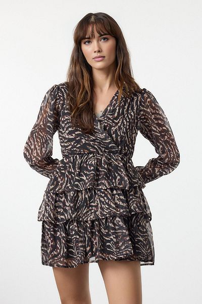 Trendyol Collection Colorful Chiffon Mini Dress - Animal Skirt, Waist Opening, Lined Twoaw25El00584